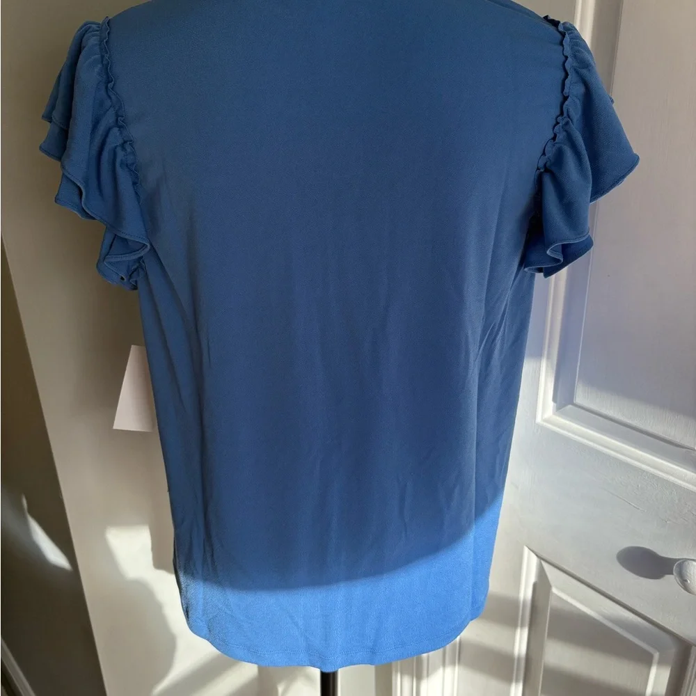 CeCe Blue Flutter Sleeve Ruffled Top - Picture 6 of 9